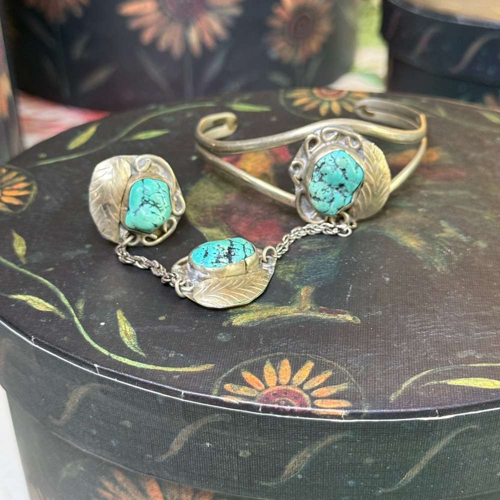 Vintage Rare Navajo Silver Turquoise Slave Bracelet
